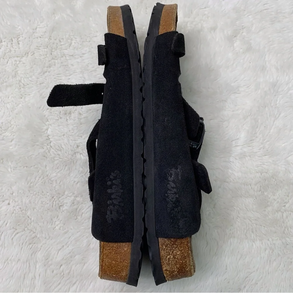 Birki's by Birkenstock Women's Black Suede Leather Three Straps Sandals Size L10